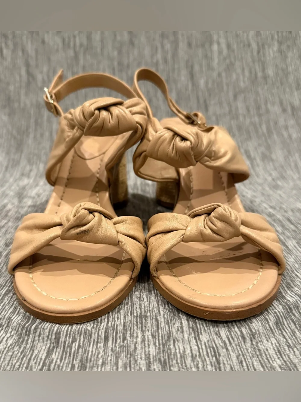 Alex Marie Tan Knotted Leather Block Heel Sandals